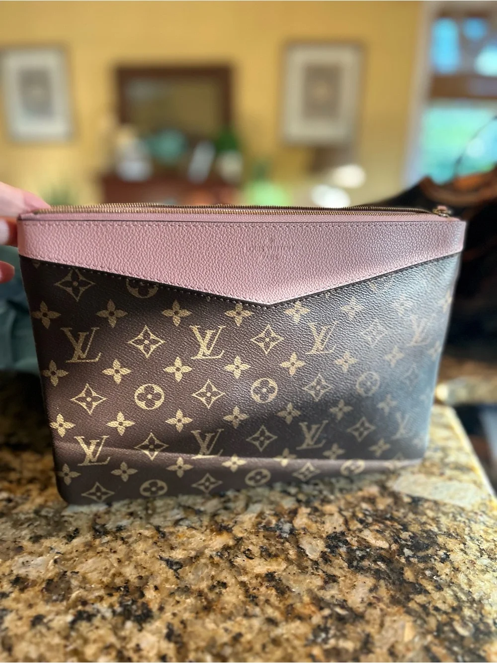 Louis Vuitton Monogram Canvas Pouch with Pink Trim - Picture 1 of 8